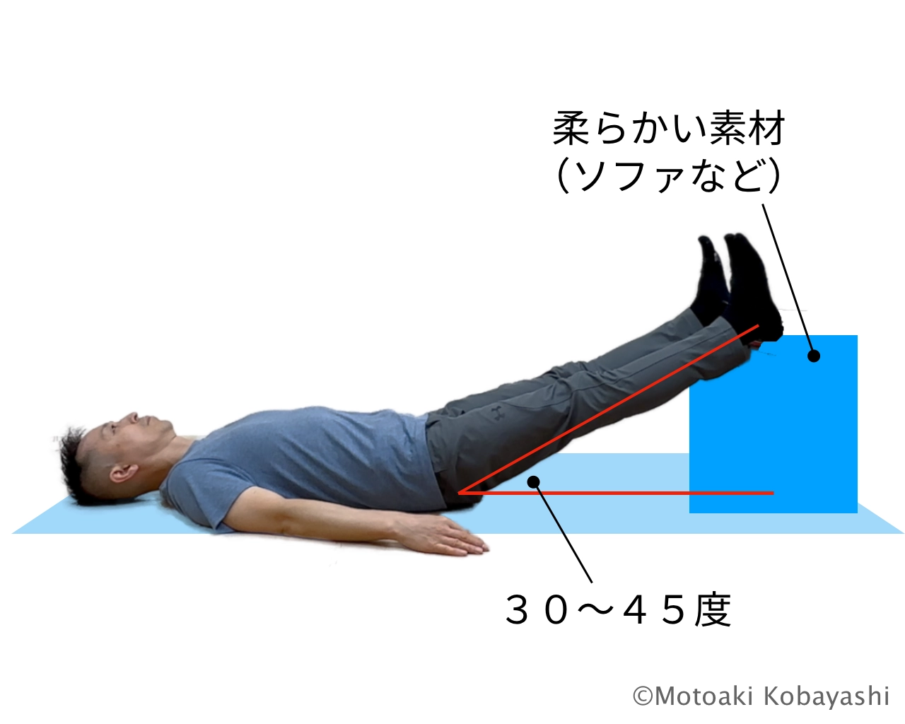 脚上げ疲労回復ストレッチ　45度